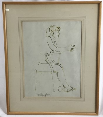 Lot 114 - Toni Hayden, pen on paper, figure study, together with another figure study in pencil, signed below mount, both framed