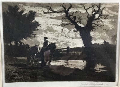 Lot 112 - Joseph Kirkpatrick, mezzotint - plough team beside a river, 17cm x 12cm, framed, 33cm x 43cm overall