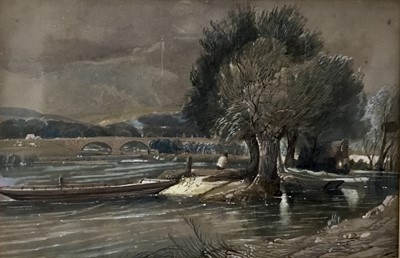 Lot 111 - Norwich school watercolour - boatman, 33.5cm x 22cm together with a small 18th century monochrome watercolour, 20cm x 13cm, both framed