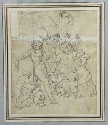 Lot 1250 - Continental School, 17th century, pen and ink - Bacchanalian scene, 24cm x 20cm, in gazed gilt frame