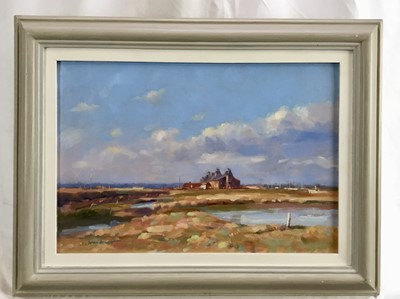 Lot 32 - James Hewitt (b. 1934) oil on board - 'Saltcote Mill - Past', signed lower left, titled and dated 2011 verso, 43cm x 29cm, framed