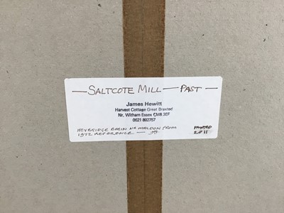 Lot 32 - James Hewitt (b. 1934) oil on board - 'Saltcote Mill - Past', signed lower left, titled and dated 2011 verso, 43cm x 29cm, framed