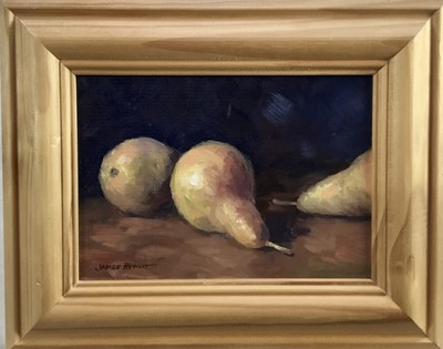 Lot 41 - James Hewitt (b. 1934) oil on board - ‘Study of Pears’, signed, 17cm x 12cm, framed