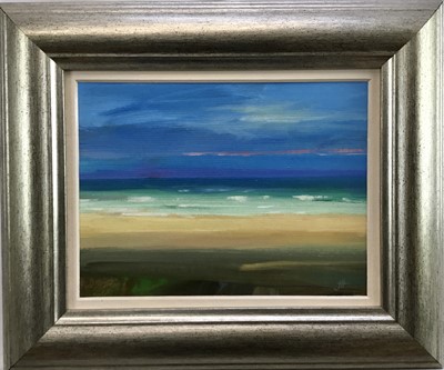 Lot 52 - James Hewitt (b. 1934) two works, oil on board - ‘Incoming Tide’, monogrammed, 20cm x 15cm and ‘October Sky, Blythburgh’, signed, 29cm x 20cm both framed