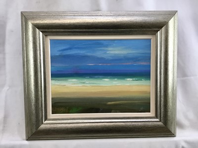 Lot 52 - James Hewitt (b. 1934) two works, oil on board - ‘Incoming Tide’, monogrammed, 20cm x 15cm and ‘October Sky, Blythburgh’, signed, 29cm x 20cm both framed
