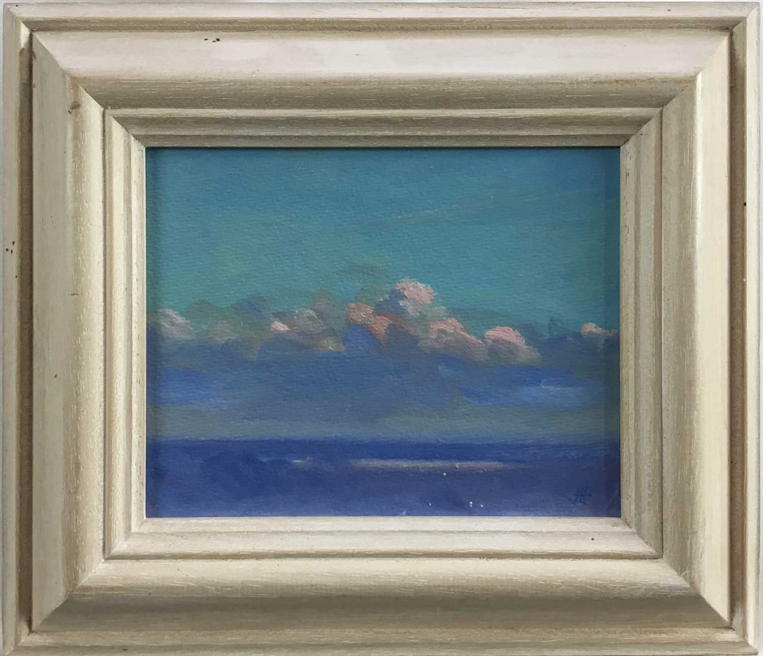 Lot 53 - James Hewitt (b. 1934) two works, oil on board - ‘Distant River, Evening Cloud’, monogrammed, 16cm x 12cm  and ‘Blythburgh Marshes’, signed 22.5cm x 15cm both framed