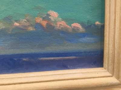 Lot 53 - James Hewitt (b. 1934) two works, oil on board - ‘Distant River, Evening Cloud’, monogrammed, 16cm x 12cm  and ‘Blythburgh Marshes’, signed 22.5cm x 15cm both framed