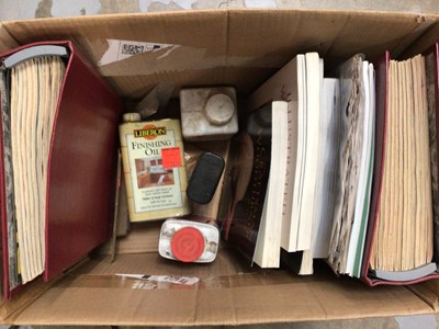 Lot 56 - Books and magazines on woodturning, together with wood polish and a visor