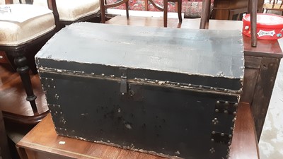 Lot 1283 - Antique dome top trunk with studded decoration and metal side handles