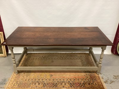 Lot 1458 - Antique country kitchen table with oak top and painted base