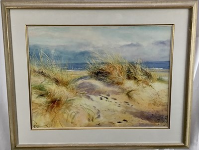 Lot 205 - Graham Painter (1947-2007), watercolour - Walberswick Dunes, signed, 55cm x 72cm, in glazed frame