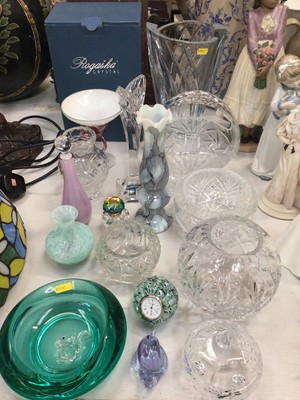 Lot 379 - Group of cut glass and art glass including Rogaska crystal 'Breezes' vase, boxed, Caithness vase and bedside clock, Murano snail etc