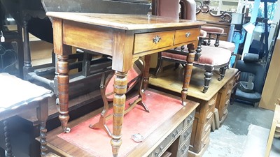 Lot 1320 - Late Victorian two drawer side table on turned legs with ceramic castors, 105cm wide, 52cm deep, 72cm high