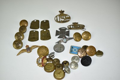 Lot 796 - Collection of military buttons, silver enamelled RAF sweetheart brooch, one other, two United Service Corps badges and other items