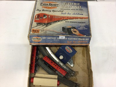 Lot 1956 - Ever Ready underground train set together with tin plate clockwork train set
