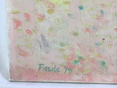 Lot 70 - *John Hanbury Pawle (1915-2010) oil on canvas- beach scene with child and sandcastle, signed, with interior scene verso, both dated '79, 39cm x 37.5cm, unframed