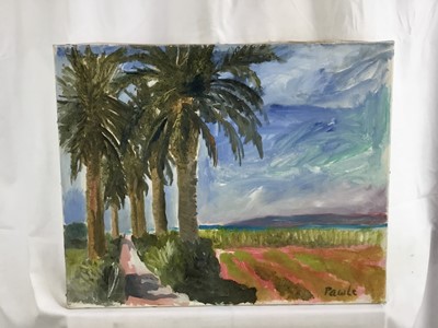 Lot 71 - *John Hanbury Pawle (1915-2010) oil on canvas - landscape with palm trees, 51cm x 41cm, signed, unframed