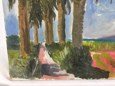 Lot 71 - *John Hanbury Pawle (1915-2010) oil on canvas - landscape with palm trees, 51cm x 41cm, signed, unframed