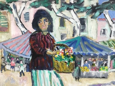 Lot 73 - *John Hanbury Pawle (1915-2010) oil on canvas - 'Gipsy flower seller, Montauroux', signed, 57cm x 51cm, titled verso,, unframed