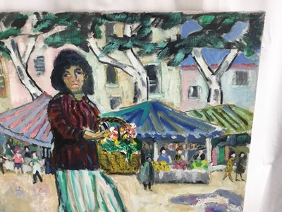 Lot 73 - *John Hanbury Pawle (1915-2010) oil on canvas - 'Gipsy flower seller, Montauroux', signed, 57cm x 51cm, titled verso,, unframed
