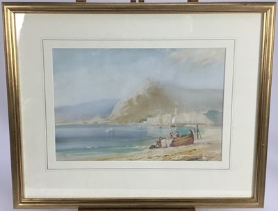 Lot 144 - English school watercolour - The Italian coast, 36.5cm x 25cm, mounted in glazed frame, 55.5cm x 46cm overall