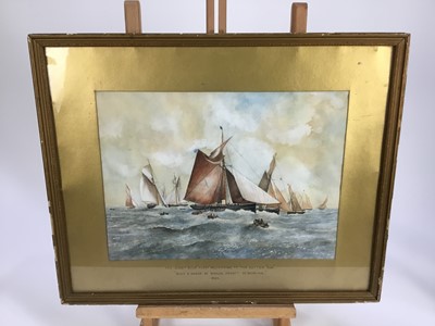 Lot 138 - Samuel Hewitt watercolour - 'Blue Fleet delivering to Cutter Don', 37.5cm x 27.5cm, mounted in glazed frame 53.5cm x 43cm overall