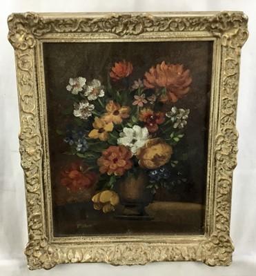 Lot 126 - Oil on board - still life of flowers, signed lower left, in glazed frame