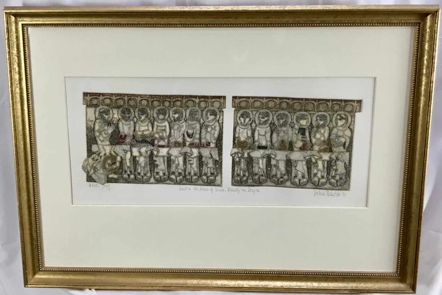 Lot 130 - Valerie Thornton (1931-1991) signed artists proof etching and aquatint -  'Feast in the House of Simon...', dated '91, 26cm x 59cm, in glazed gilt frame