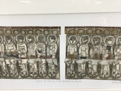 Lot 130 - Valerie Thornton (1931-1991) signed artists proof etching and aquatint -  'Feast in the House of Simon...', dated '91, 26cm x 59cm, in glazed gilt frame