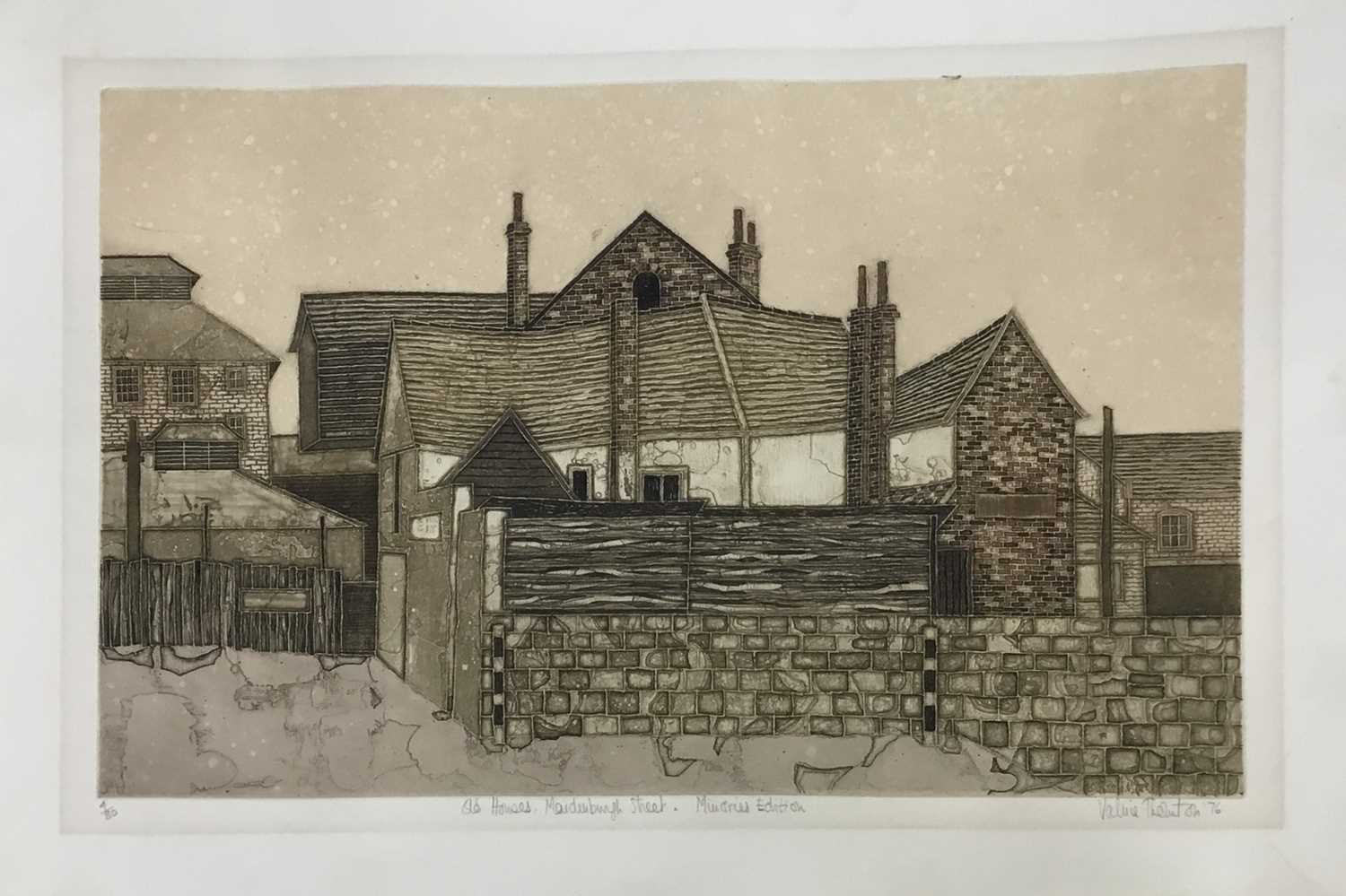 Lot 131 - Valerie Thornton (1931-1991) signed limited edition etching and aquatint - 'Old Houses, Maidenburgh Street, dated '76, unframed, 48cm x 68cm