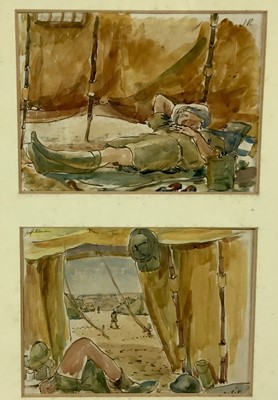Lot 155 - Joseph Robinson (1910-86) two watercolours of a desert army camp, probably North Africa, dated 1941