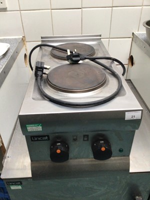 Lot 21 - A Lincat A003 stainless steel electric twin ring table top cooker, cable and plug