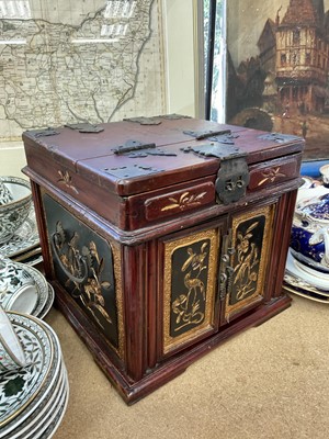 Lot 229 - Antique Chinese toiletry box with mirror and drawers