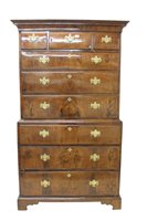 Lot 1164 - George II walnut veneered chest on chest, the...