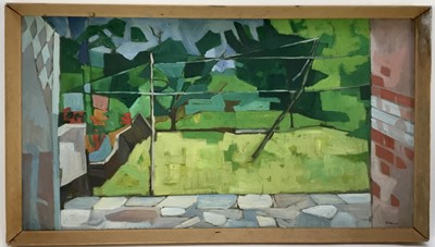 Lot 105 - Douglas Pittuck (1911-1993), oil on board, abstracted garden scene