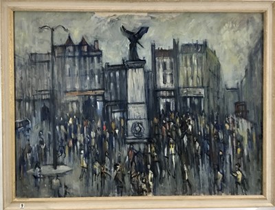 Lot 106 - Douglas Pittuck (1911-1993), oil on board, town square, signed and dated 1993, 54cm x 71cm, framed