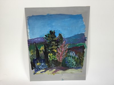 Lot 81 - *John Hanbury Pawle (1915-2010) gouache works on paper - some signed, to include landscapes of 'The Tua' river, Portugal, and 'Le Fournil Restaurant, Mougins', all approx 53cm x 43cm, unframed