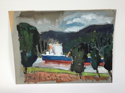 Lot 81 - *John Hanbury Pawle (1915-2010) gouache works on paper - some signed, to include landscapes of 'The Tua' river, Portugal, and 'Le Fournil Restaurant, Mougins', all approx 53cm x 43cm, unframed