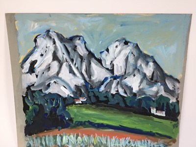 Lot 81 - *John Hanbury Pawle (1915-2010) gouache works on paper - some signed, to include landscapes of 'The Tua' river, Portugal, and 'Le Fournil Restaurant, Mougins', all approx 53cm x 43cm, unframed