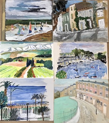 Lot 84 - *John Hanbury Pawle (1915-2010) six gouache works on paper and card - three signed, all approx 53cm x 43cm, unframed