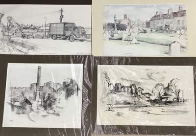 Lot 114 - Douglas Pittuck (1911-1993) pencil on paper, Victoria Road, Barnard Castle, signed and titled, 33 x 55cm, mounted, together with further seven works on paper similarly presented