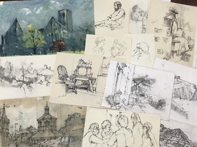 Lot 1333 - Douglas Pittuck (1911-1993) large collection of works on paper, various mediums and subjects to include portraits, interiors and others, approximately 140