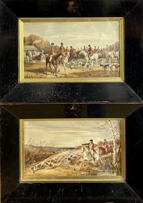 Lot 1126 - English School, 19th century, pair of watercolours - The Meet and The Death, 15.5cm x 27cm, in glazed ebonised frames