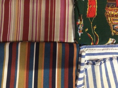 Lot 2080 - Two Boxes of soft furnishing fabrics including 1960's french Marignan printed cotton,  french stripe mid 20th century.....