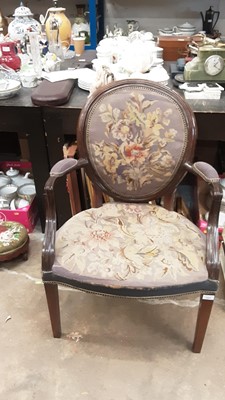 Lot 1421 - French style open elbow chair with tapestry seat and back