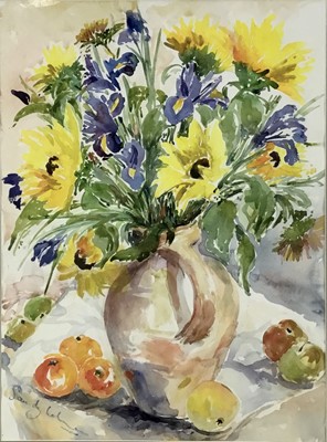 Lot 147 - Sandy Larkman (b.1944) watercolour - still life with sunflowers, signed, 73cm x 53cm, in glazed frame