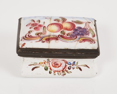 Lot 971 - South Staffordshire rectangular snuff box, painted with fruits, circa 1760