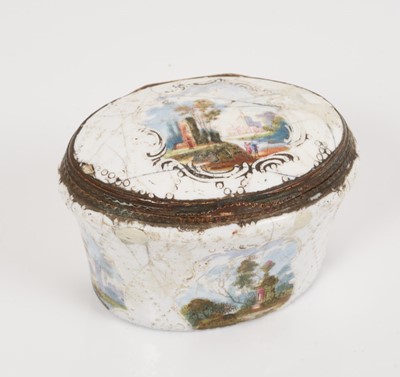 Lot 974 - South Staffordshire enamel oval tapering sided box, circa 1770