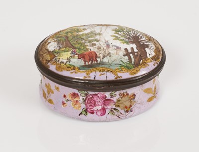 Lot 979 - South Staffordshire oval lilac ground snuff box, circa 1780