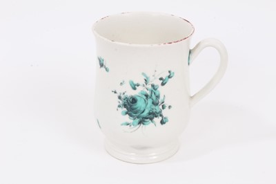 Lot 255 - Derby bell shaped mug, painted in green monochrome with flowers, circa 1770